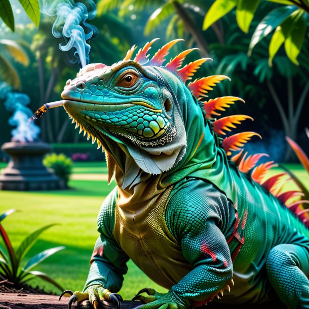 Picture of a smoking of a iguana in the park