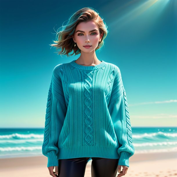 Illustration of a aquamarine sweater from polyethylene