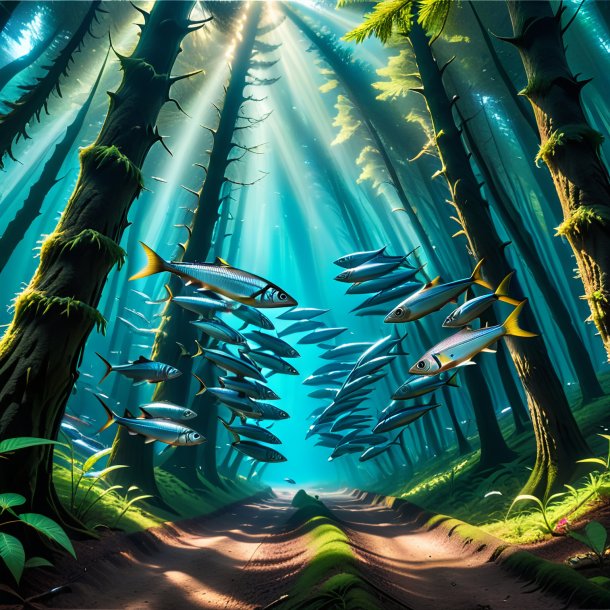 Image of a swimming of a sardines in the forest