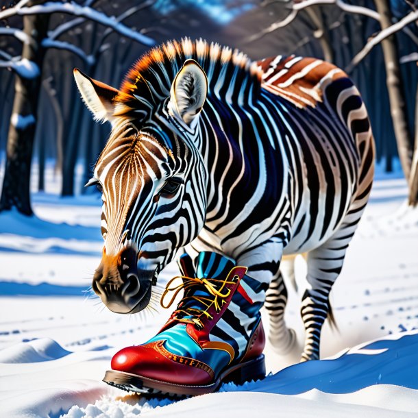 Imagen de una cebra en los zapatos en la nieve