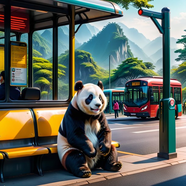 De uma foto de espera de um panda gigante na parada de ônibus