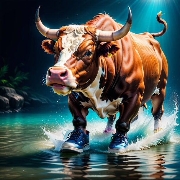 Photo of a bull in a shoes in the water