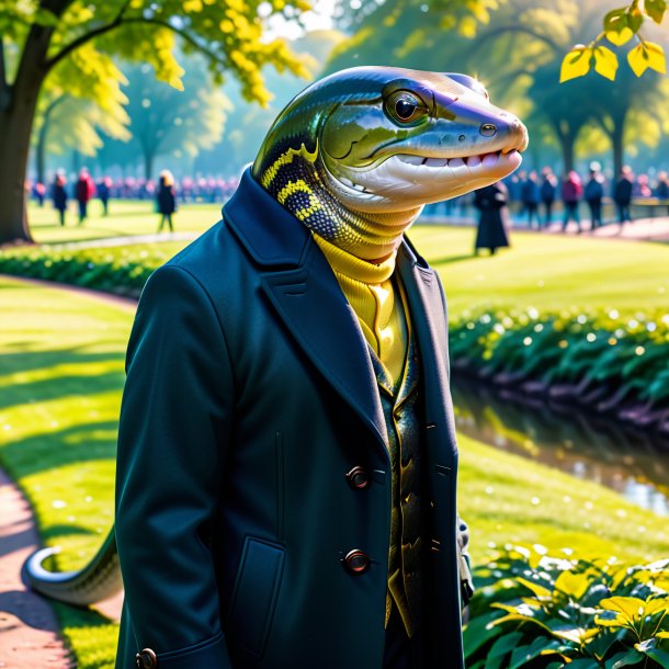 Image of a eel in a coat in the park