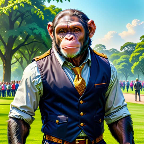 Illustration of a chimpanzee in a vest in the park