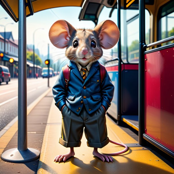 Image d'une souris dans un pantalon sur l'arrêt de bus