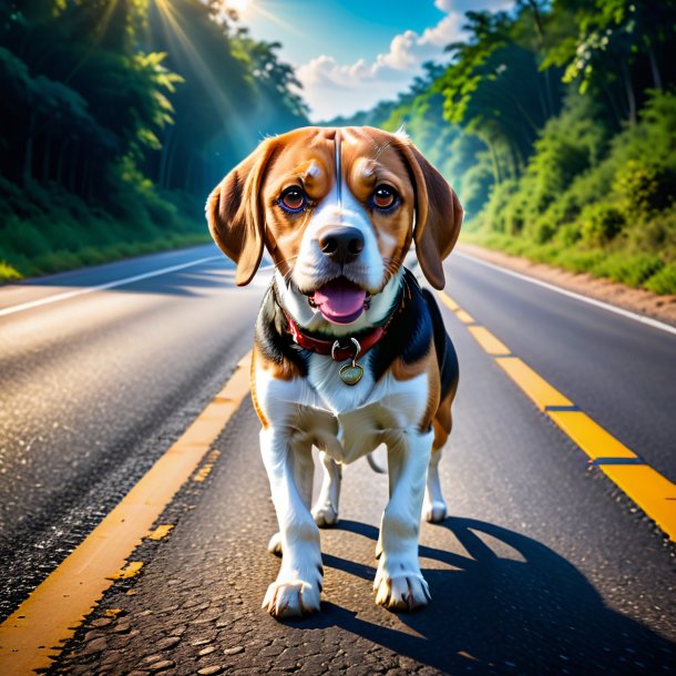 Image d'une menace d'un beagle sur la route