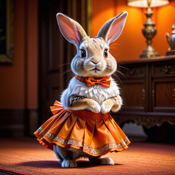 Foto de un conejo en una falda naranja