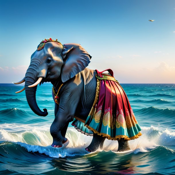 Image of a elephant in a skirt in the sea