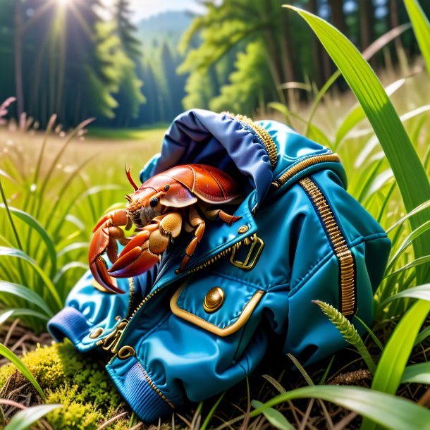 Picture of a hermit crab in a jacket in the meadow