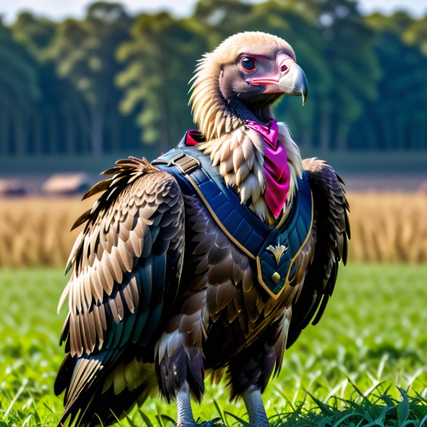 Pic of a vulture in a vest on the field