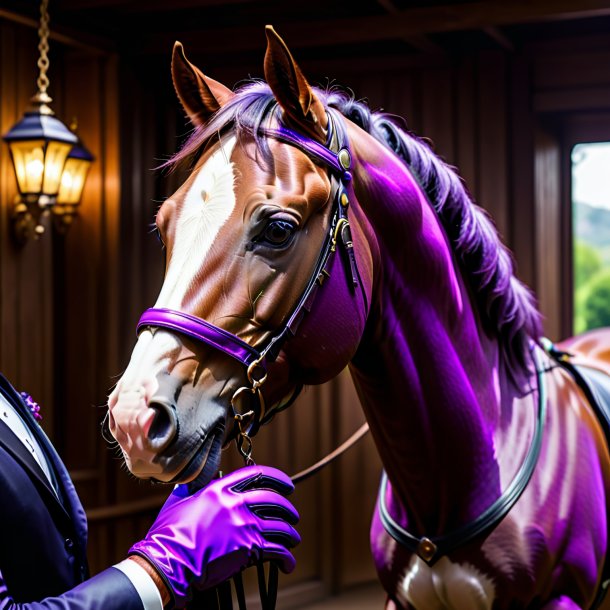 Pic of a horse in a purple gloves