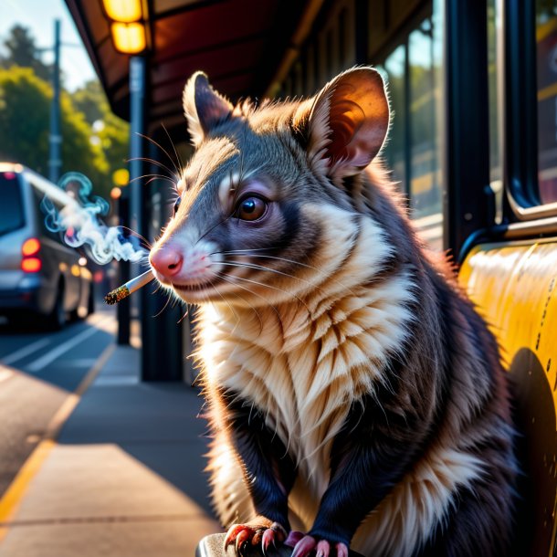 Pic of a smoking of a possum on the bus stop