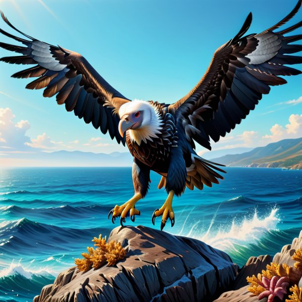 Drawing of a vulture in a jeans in the sea