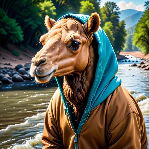 Image of a camel in a hoodie in the river