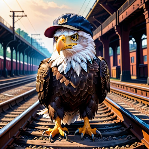 Drawing of a eagle in a cap on the railway tracks