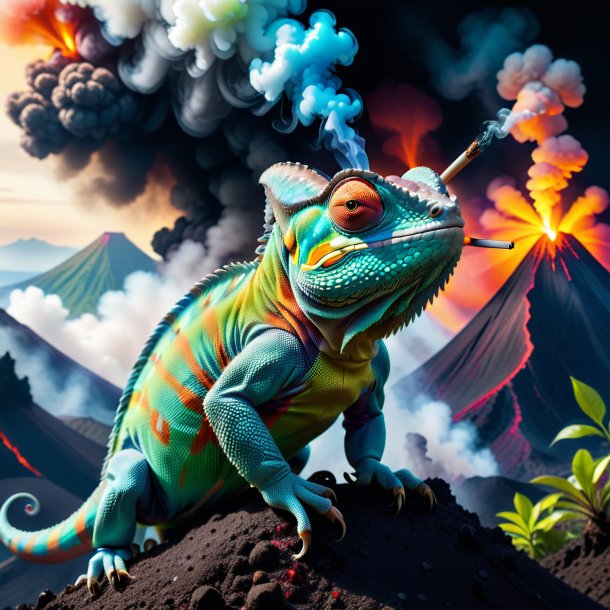 Photo of a smoking of a chameleon in the volcano