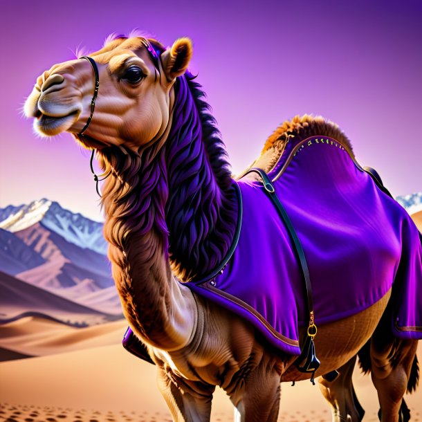 Image of a camel in a purple coat