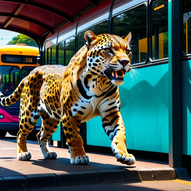 Foto de uma dança de um jaguar no ponto de ônibus