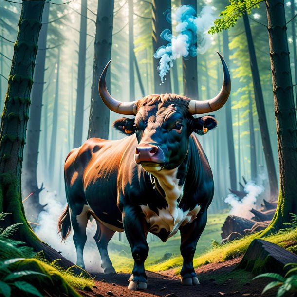 Foto de un fumar de un toro en el bosque