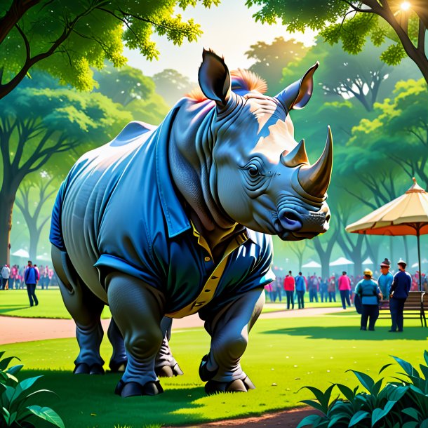 Illustration of a rhinoceros in a trousers in the park