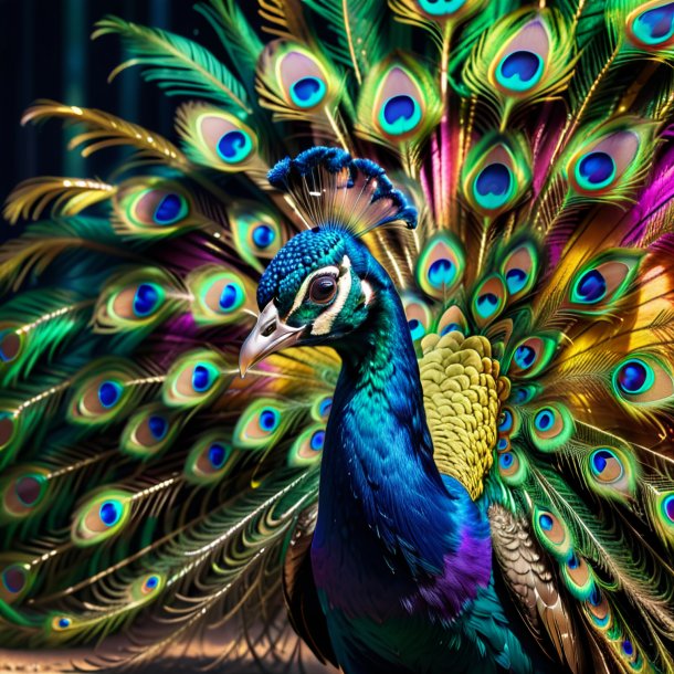 Picture of a crying of a peacock on the rainbow