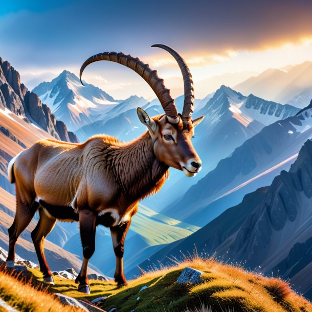 Photo of a drinking of a ibex in the mountains