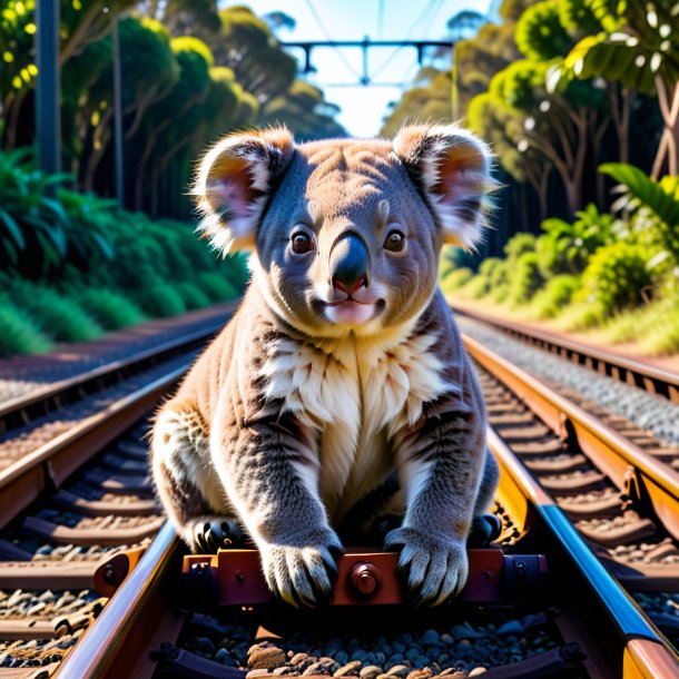 Pic of a resting of a koala on the railway tracks