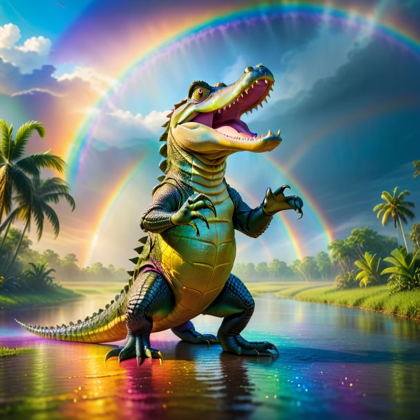 Image of a dancing of a alligator on the rainbow