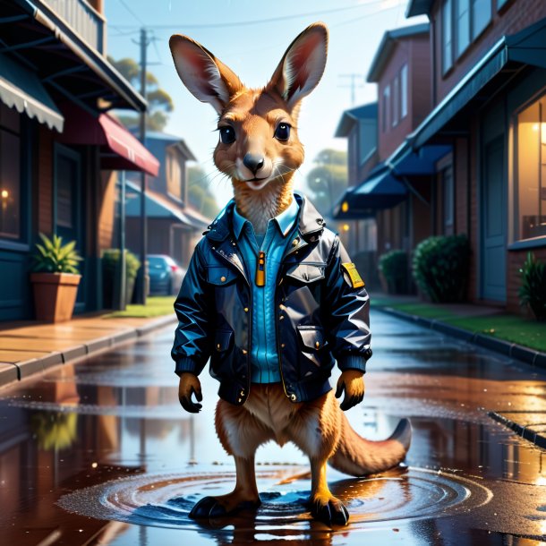 Illustration of a kangaroo in a jacket in the puddle