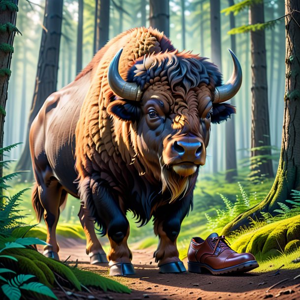 Pic of a bison in a shoes in the forest