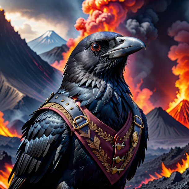 Image of a crow in a vest in the volcano