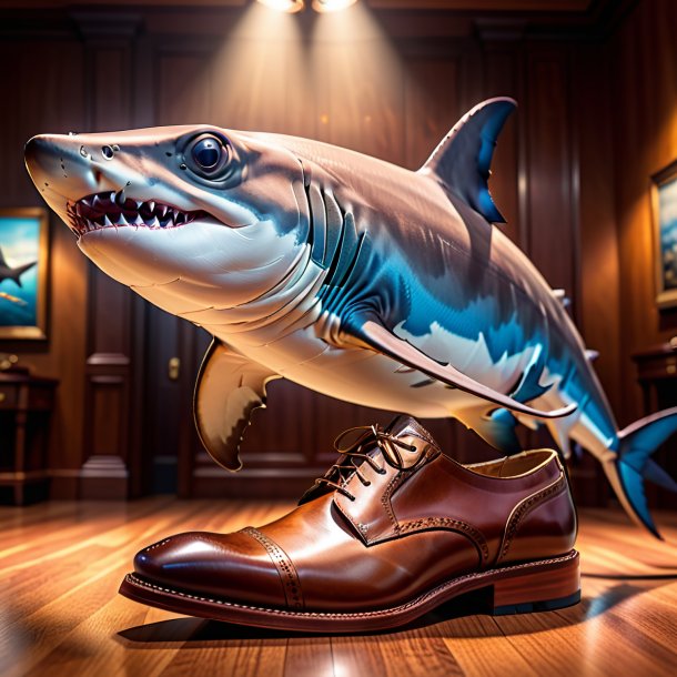 Pic of a hammerhead shark in a brown shoes