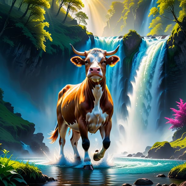 Foto de un baile de una vaca en la cascada