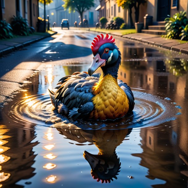 Photo of a playing of a dodo in the puddle