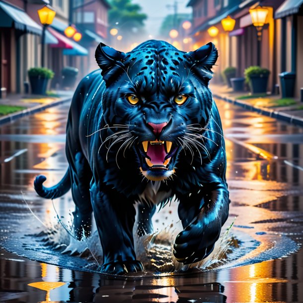 Image of a angry of a panther in the puddle