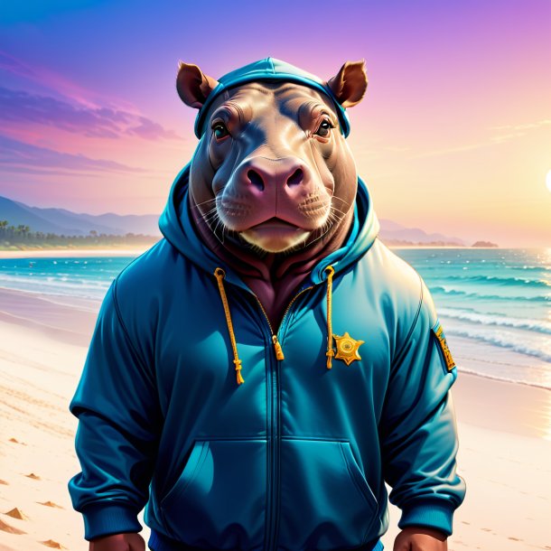 Illustration of a hippopotamus in a hoodie on the beach