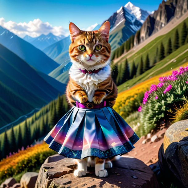 Photo of a cat in a skirt in the mountains