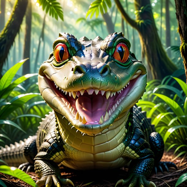 Image of a smiling of a alligator in the forest