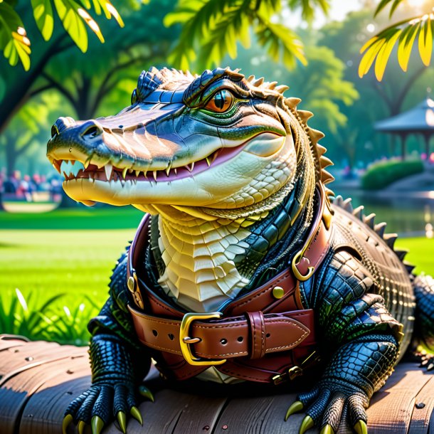 Image of a alligator in a belt in the park