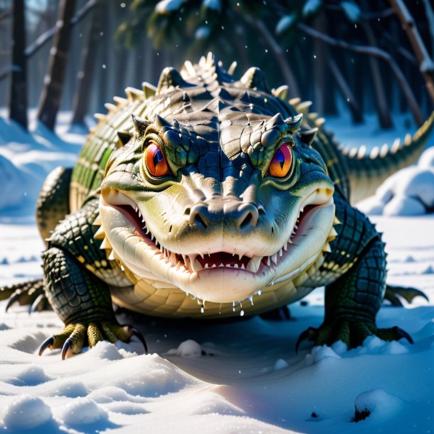 Picture of a crying of a crocodile in the snow