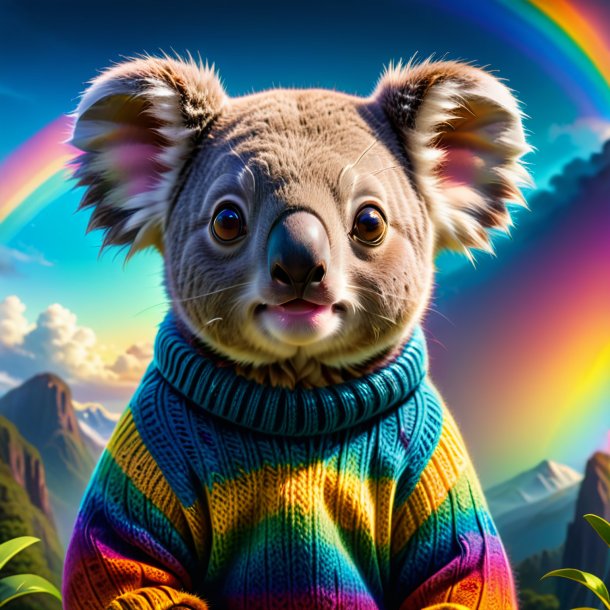 Foto de un koala en un suéter en el arco iris