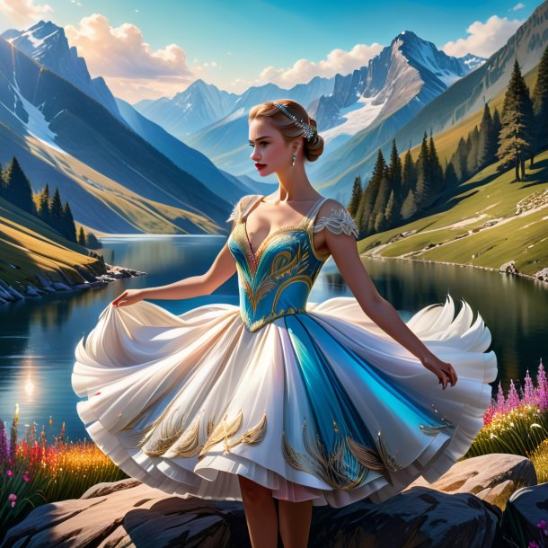 Drawing of a swan in a dress in the mountains