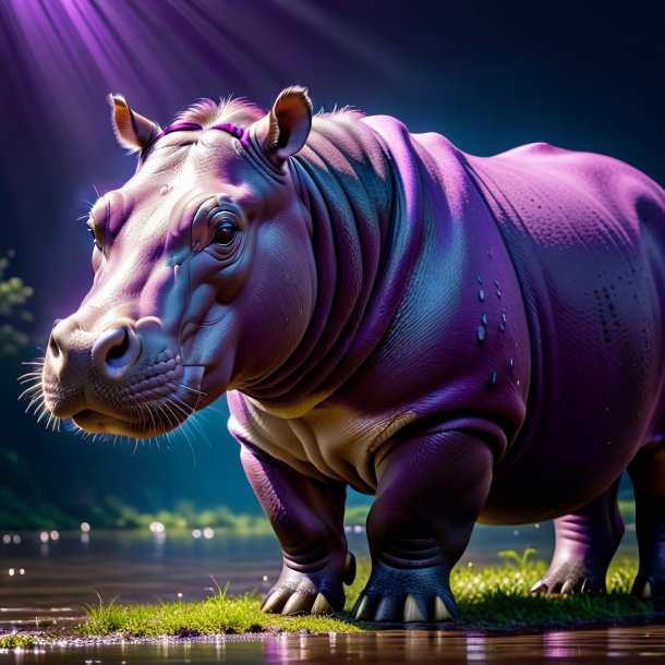 Photo of a hippopotamus in a purple coat