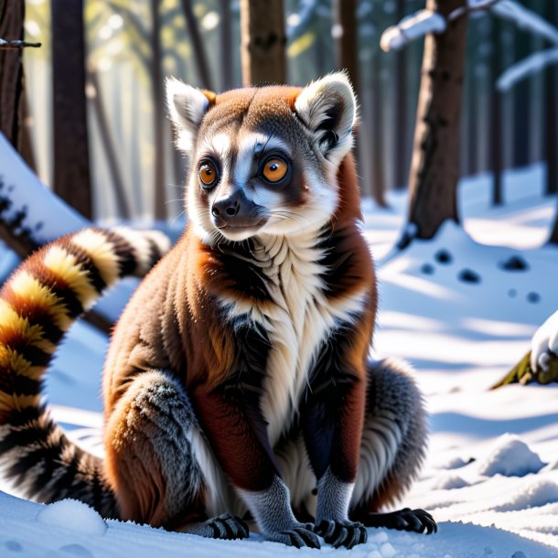 Photo of a waiting of a lemur in the snow