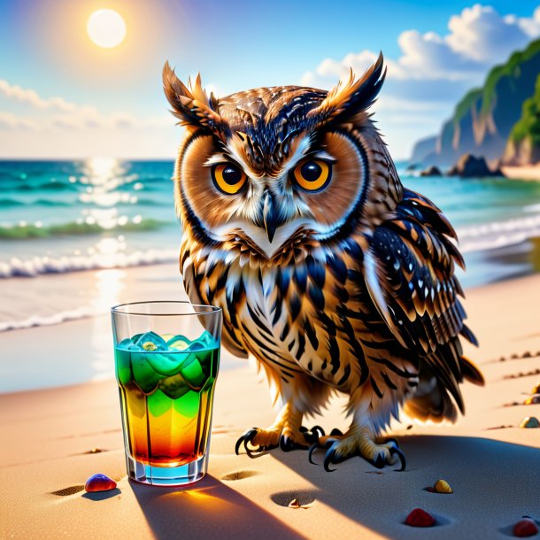 Picture of a drinking of a owl on the beach