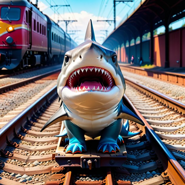 Pic of a shark in a shoes on the railway tracks