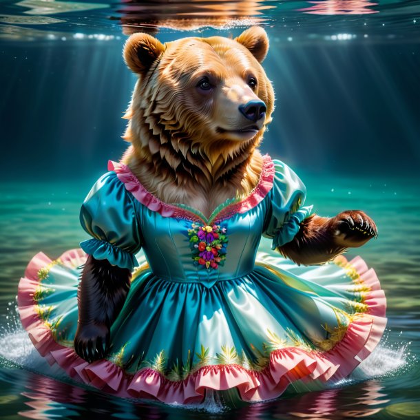 Image of a bear in a dress in the water