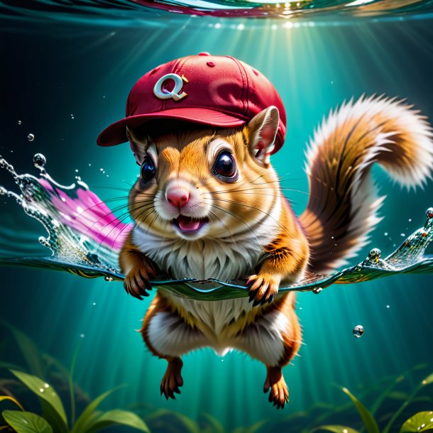 Pic of a flying squirrel in a cap in the water