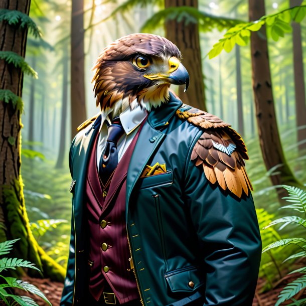 Picture of a hawk in a jacket in the forest