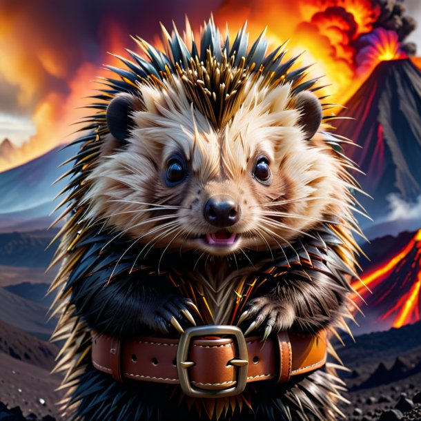 Picture of a porcupine in a belt in the volcano